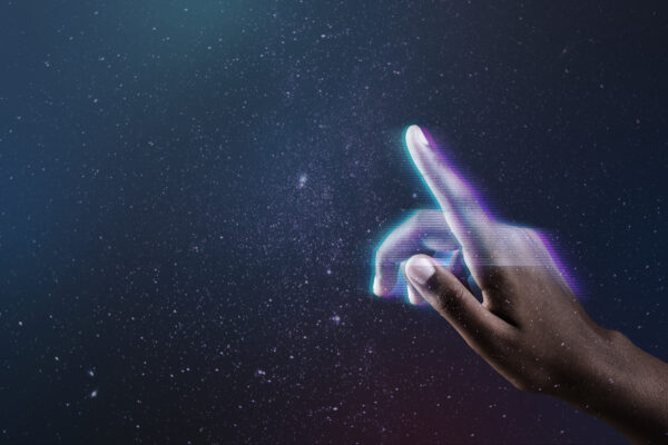 Smart technology background futuristic glitching hand remixed me